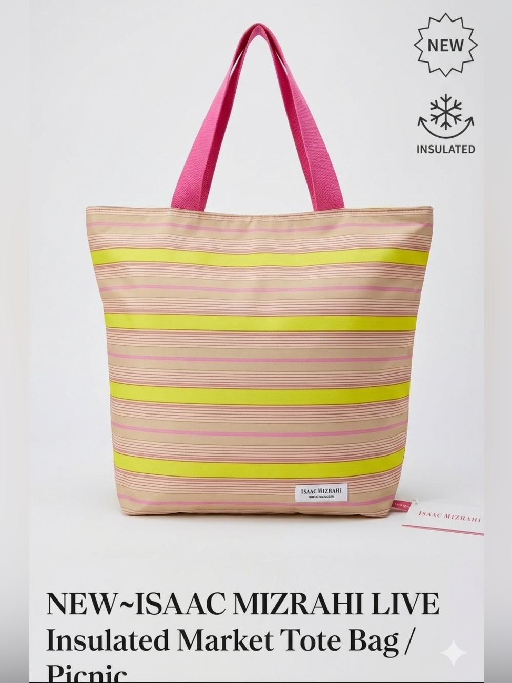 NEW~ISAAC MIZRAHI LIVE Insulated
Market Tote Bag/Picnic MICROBAN Floral & Pink